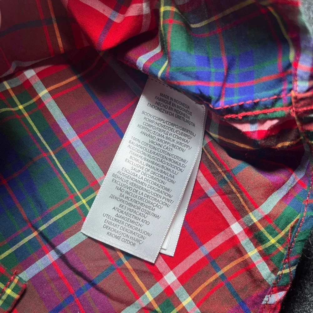 Ralph Lauren Button Down Shirt Kids Size 6 Red Plaid Excellent Natural Stretch